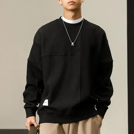 圆领时尚卫衣男秋冬拼接撞色百搭卫衣针织毛衣高档男士百搭卫衣图片