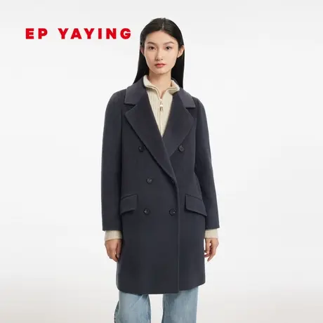 EP YAYING雅莹女装 绵羊毛直筒双排扣西装大衣 商场同款8588Z商品大图