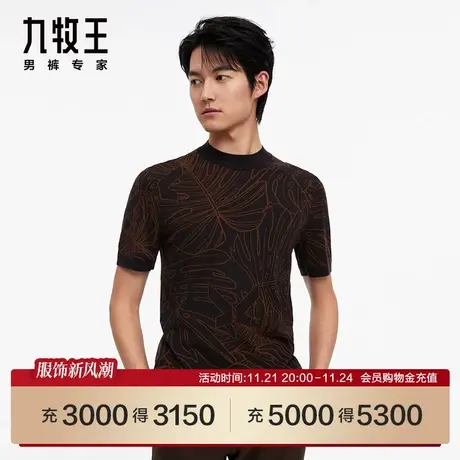 [含羊毛]九牧王男装JT2C40217商场同款短T24春季提花短袖T恤SN图片