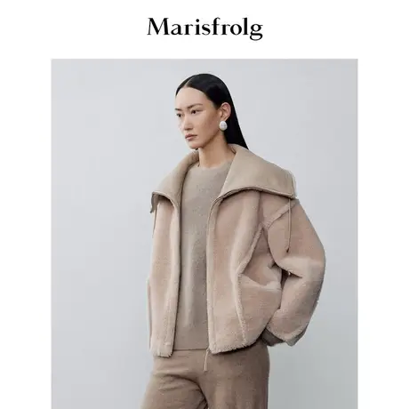 【艺术时装】玛丝菲尔冬季新款浅卡色大翻领羊羔毛环保皮草图片