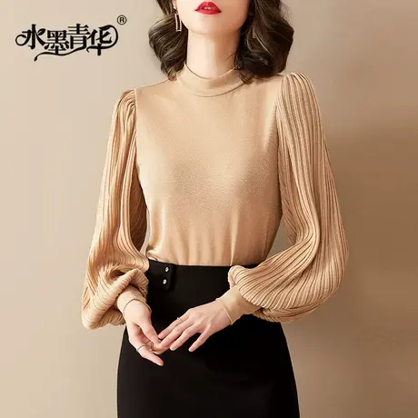 春百搭打底衫简约纯色灯笼袖女衫内搭外穿上衣商品大图