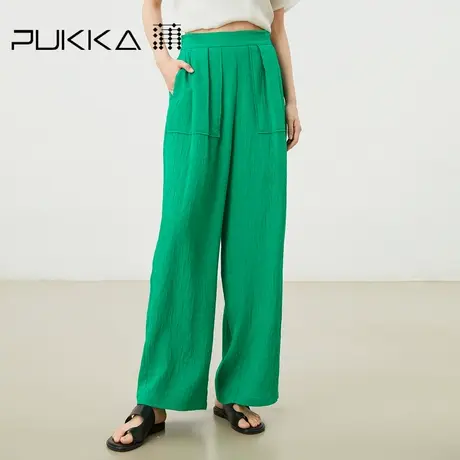 蒲PUKKA原创设计2023春夏肌理亚麻混纺垂感松弛感休闲阔腿裤商品大图