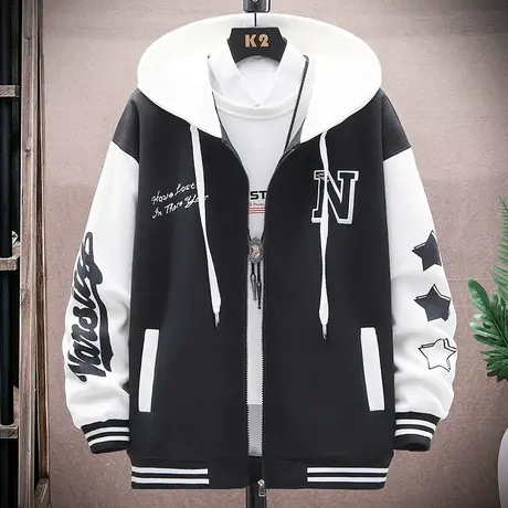 夹克男春秋装立领上衣青少年棒球服帅气男装卫衣秋季休闲外套秋衣商品大图