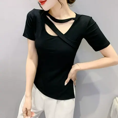 2023年新款不规则T恤女短袖设计感小众紧身上衣性感镂空小衫夏装商品大图