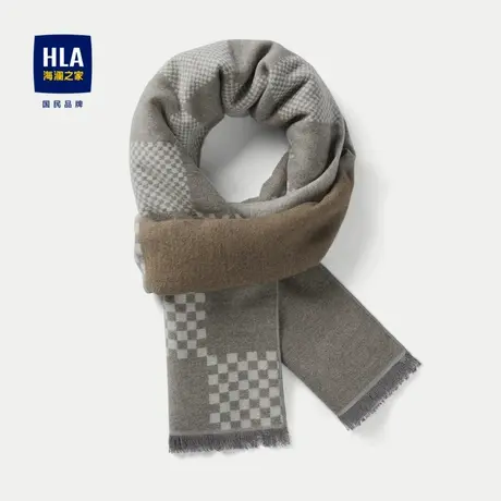 HLA/海澜之家时尚花型围巾23新款含羊毛舒适保暖情侣款双面围巾男图片