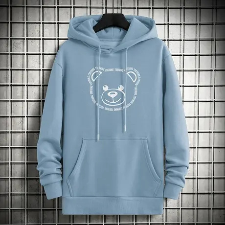 连帽卫衣男士小熊外套宽松潮流秋冬季加绒加厚长袖带帽衫休闲百搭商品大图