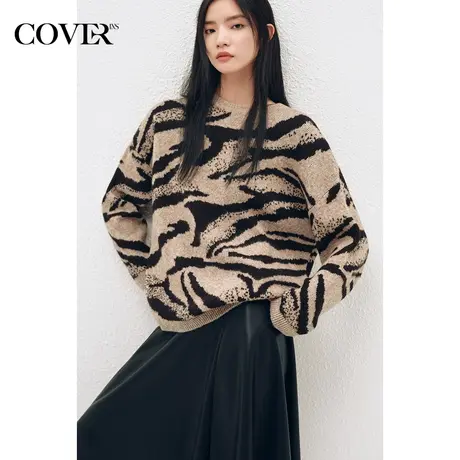 COVER冬季百搭豹纹宽松型毛织衫商品大图