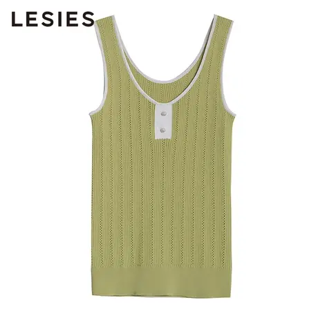 LESIES蓝色倾情春女装线下专柜时尚撞色设计镂空无袖针织背心图片