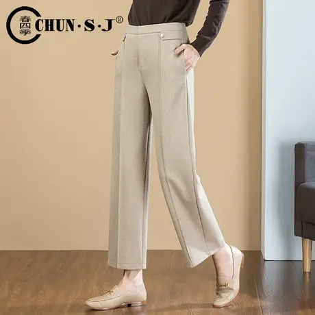 灰色毛呢阔腿裤女秋冬2023新款高腰西装裤羊毛呢子裤子垂感直筒裤商品大图