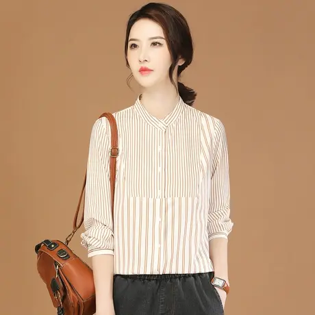 韩潮袭人高级感立领长袖条纹衬衣2024春季新款女士衬衫设计感小众图片