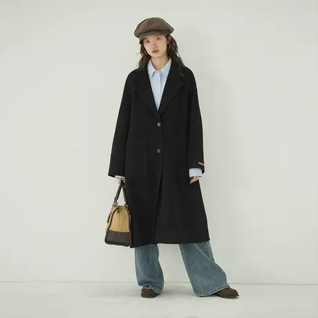 omont蛋挞家 复古羊毛双面呢大衣女秋冬新宽松中长款毛呢外套商品大图