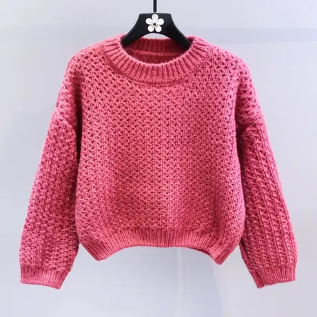 日系软糯套头毛衣女秋冬2023新款宽松慵懒风温柔设计感短款针织衫商品大图