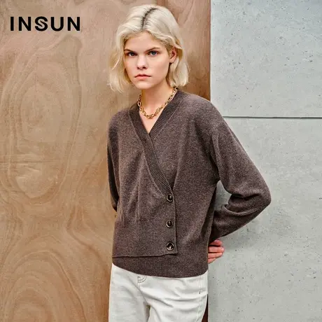INSUN恩裳线上专选秋季羊绒羊毛斜门襟针织衫商品大图