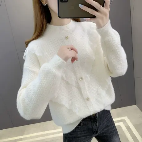 半高领水貂绒毛衣女秋冬宽松外穿蕾丝内搭打底衫洋气新款爆款打底商品大图