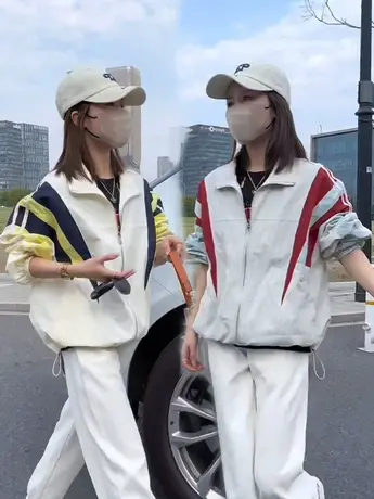 欧货拼色休闲翻领运动冲锋衣外套女2023年春季新款短外套夹克上衣商品大图