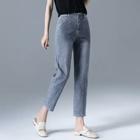 烟灰色牛仔裤女夏薄款2024年新款夏季女裤九分萝卜裤烟管裤哈伦裤图片