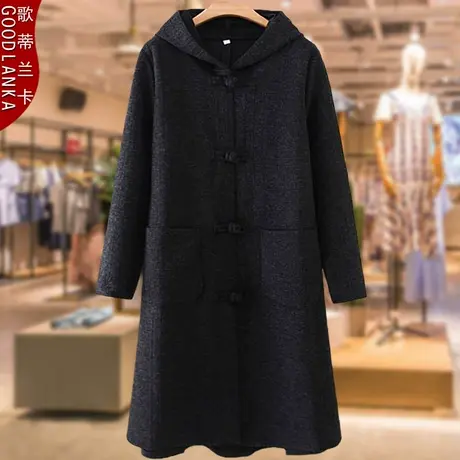 中年胖妈妈加肥加大码女装秋冬夹棉外套气质洋气加厚长款过膝风衣商品大图