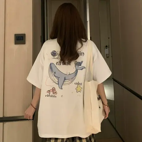 大码纯棉美式街头oversize短袖t恤女夏季宽松韩版ins港味半袖上衣商品大图