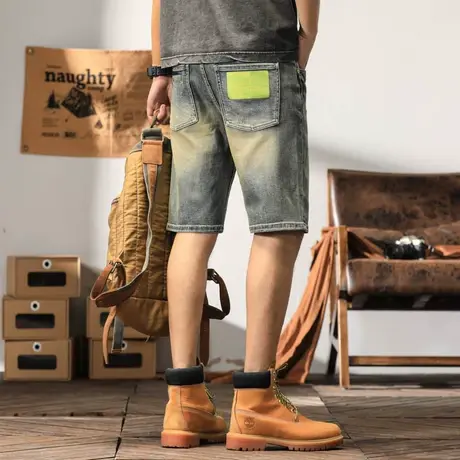 休闲百搭五分裤时尚微弹牛仔中裤夏季薄款复古潮流牛仔短裤潮流商品大图