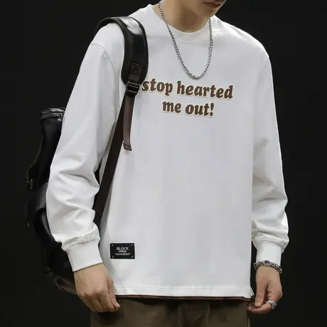 重磅长袖t恤男潮牌大码春季新款男士假两件内搭打底卫衣男款春秋图片