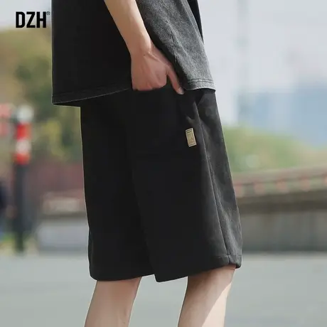 男士中裤麂皮绒短裤夏男美式五分裤2023新款裤子直筒宽松半截裤男商品大图