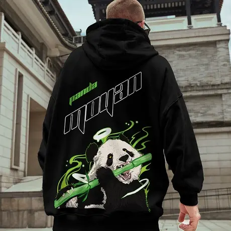 欧美潮牌街头熊猫嘻哈卫衣男国潮胖子oversize连帽加绒大码男装潮商品大图