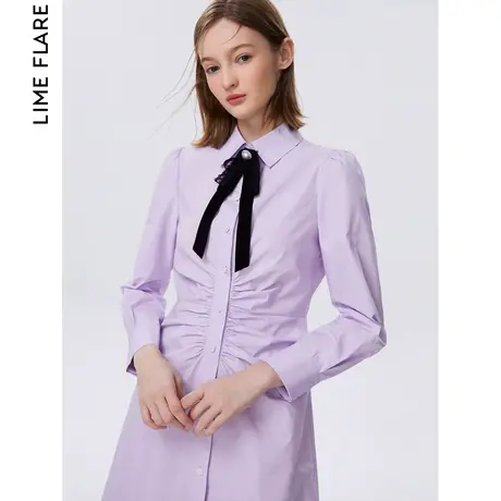 朗姿莱茵2023春季奥莱高级感修身衬衫裙polo领A字收腰连衣裙显瘦商品大图