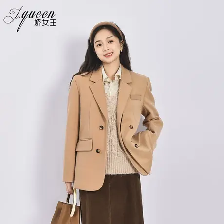 毛呢西装外套女秋冬季新款气质时尚小个子加厚宽松假两件西服上衣商品大图