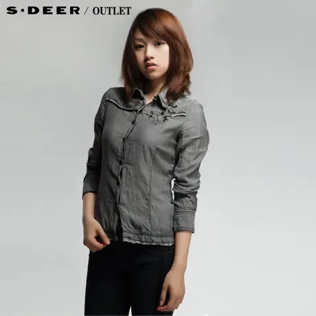 sdeer圣迪奥专柜正品女装抓皱感绣花薄款衬衫0180563图片