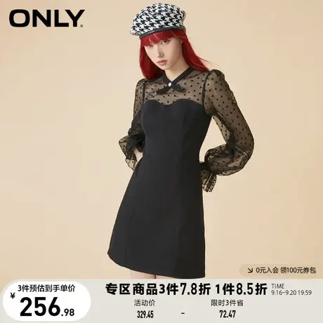 ONLY奥莱气质收腰别致长袖黑色牛仔连衣裙女图片