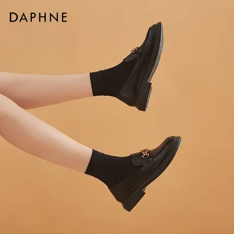 达芙妮黑色小皮鞋jk鞋女日系中跟乐福鞋2021新款粗跟制服鞋一脚蹬商品大图