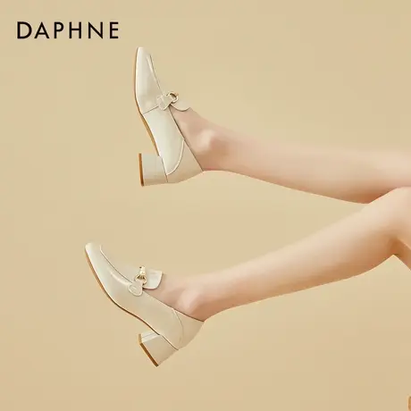 达芙妮乐福鞋女粗跟2022年新款春秋真皮单鞋英伦风小皮鞋女百搭商品大图