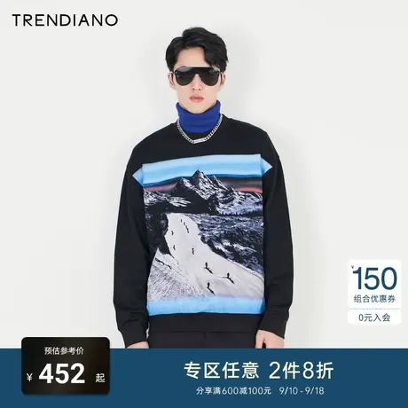 TRENDIANO官方男装冬季新款雪景印花圆领卫衣男商品大图