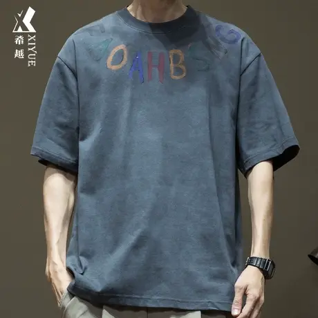 重磅260g复古水洗T恤男2024春夏美式休闲打底衫宽松大码男士短袖商品大图