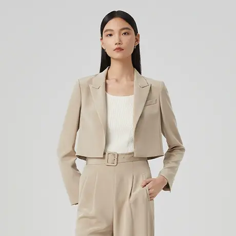 LANCY/朗姿女装春季新款桑蚕丝短款西装外套女通勤职业西服图片