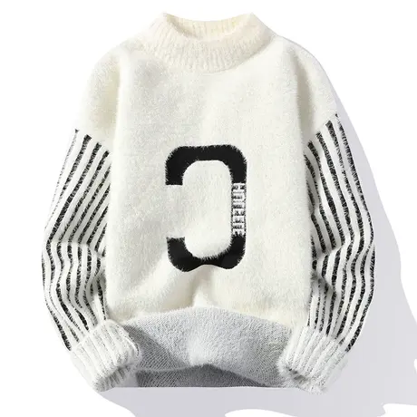 秋冬季仿貂绒加厚毛衣男士韩版潮流青年学生套头针织打底衫外套穿商品大图