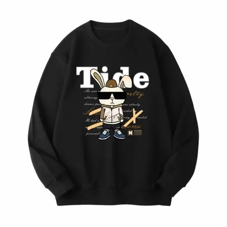 Ohlyah卡通字母眼镜兔子印花大码卫衣男春秋季圆领宽松学生外套潮图片