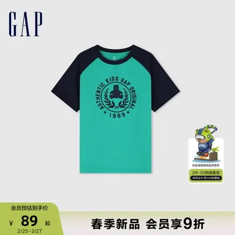 Gap男童女童2024春季新款纯棉撞色插肩袖短袖T恤儿童装T恤890474商品大图