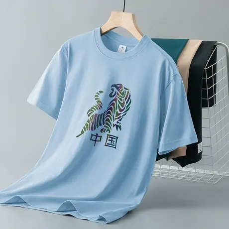 美式重磅纯棉短袖t恤男装圆领上衣服中国潮流老虎打底衫全棉半袖商品大图
