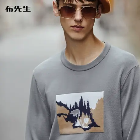 MrBu布先生休闲长袖羊毛衫男 冬季个性织花打底男上衣KT00991断码商品大图