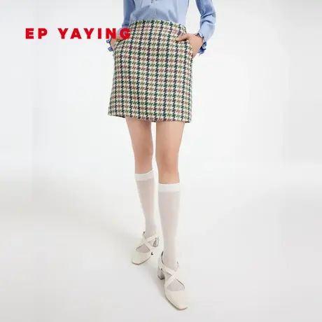 [唐嫣同款]EP雅莹女装 美丽奴羊毛千鸟格半身裙 2023新款3310A图片