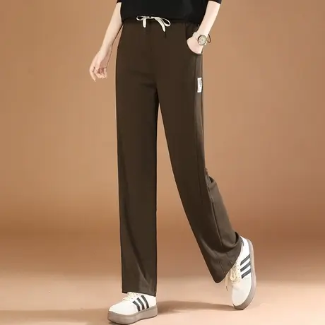 韩潮袭人松紧腰黑色休闲阔腿裤女2023秋季新款宽松显瘦直筒裤子图片