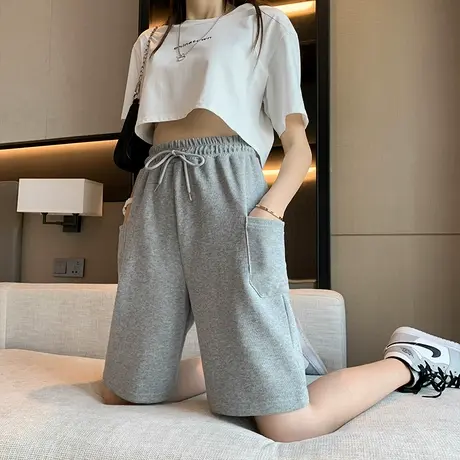 运动短裤女夏季外穿薄款灰色宽松休闲高腰显瘦ins潮跑步五分中裤图片