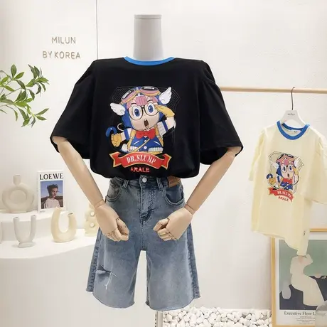 日系甜美原宿风港味2022夏季新款韩国东大门设计感泡泡袖短袖T恤商品大图