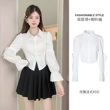 乡美媚秋季女士衬衫上衣衬衣长袖收腰修身气质显瘦商品大图