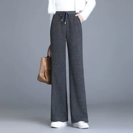 羊毛呢阔腿裤女秋冬2023新款高腰垂感长裤百搭休闲裤显瘦直筒裤厚商品大图