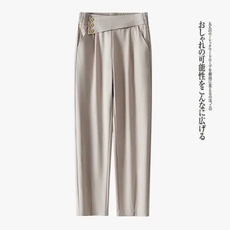 女士棉麻哈伦裤夏季九分薄款小脚萝卜裤小个子设计感气质西装裤子图片