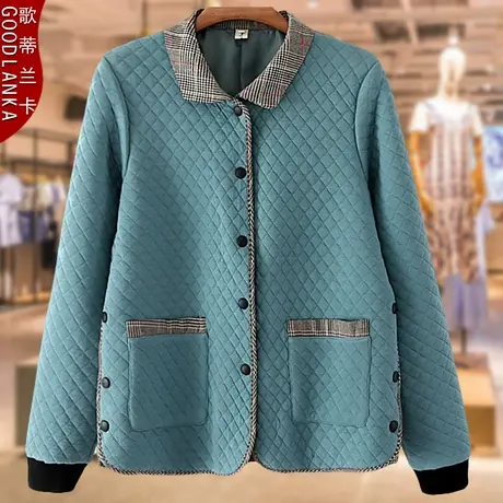 中年妈妈秋装外套夹棉上衣洋气时尚加肥加大码女装小香风薄款棉衣图片