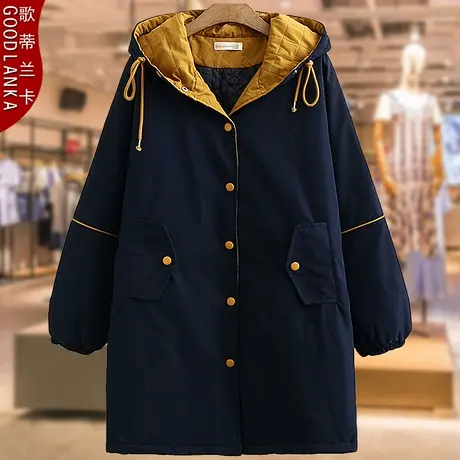胖mm冬季羽绒棉服女新款宽松大码女装中长款连帽加厚棉袄棉衣外套图片