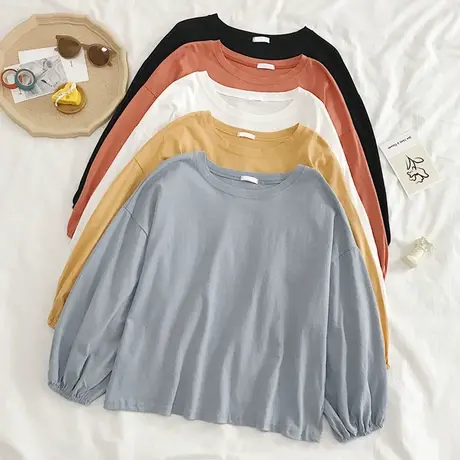 ins超火网红设计感长袖t恤女潮韩版宽松初秋上衣服打底衫外穿秋衣图片